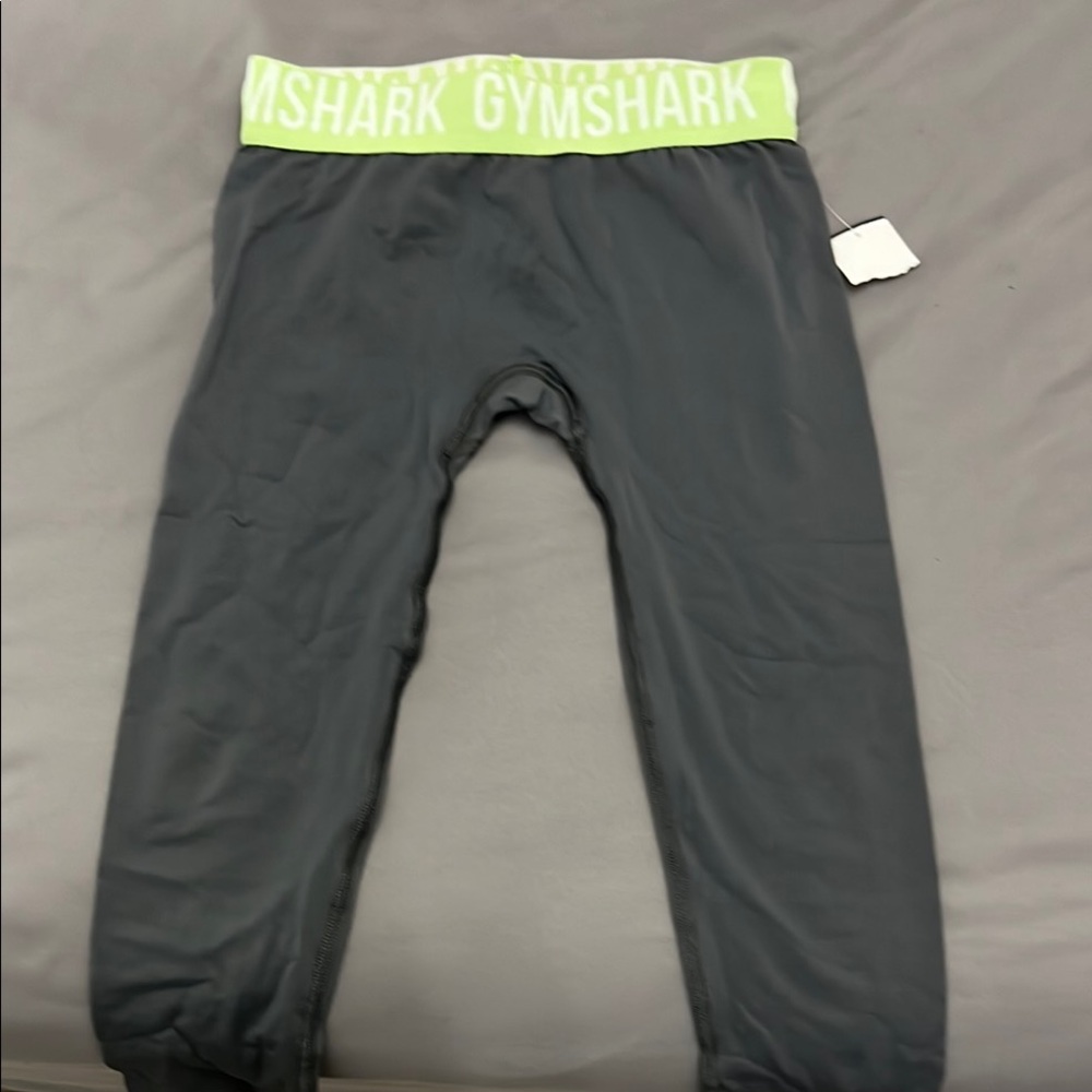 Gymshark Black Leggings with Green Waistband